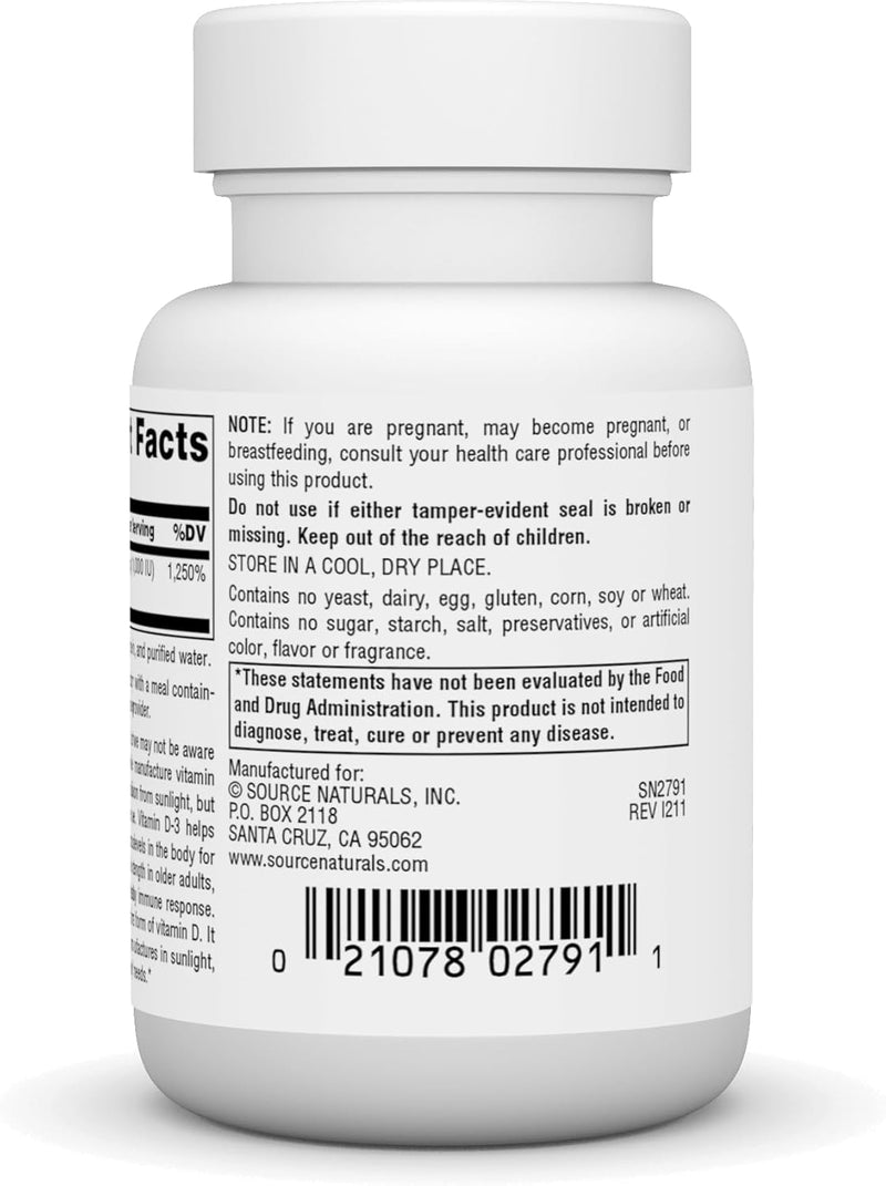 Vitamin D-3, 250 mcg (10,000 IU) - 60 Softgels by Source Naturals