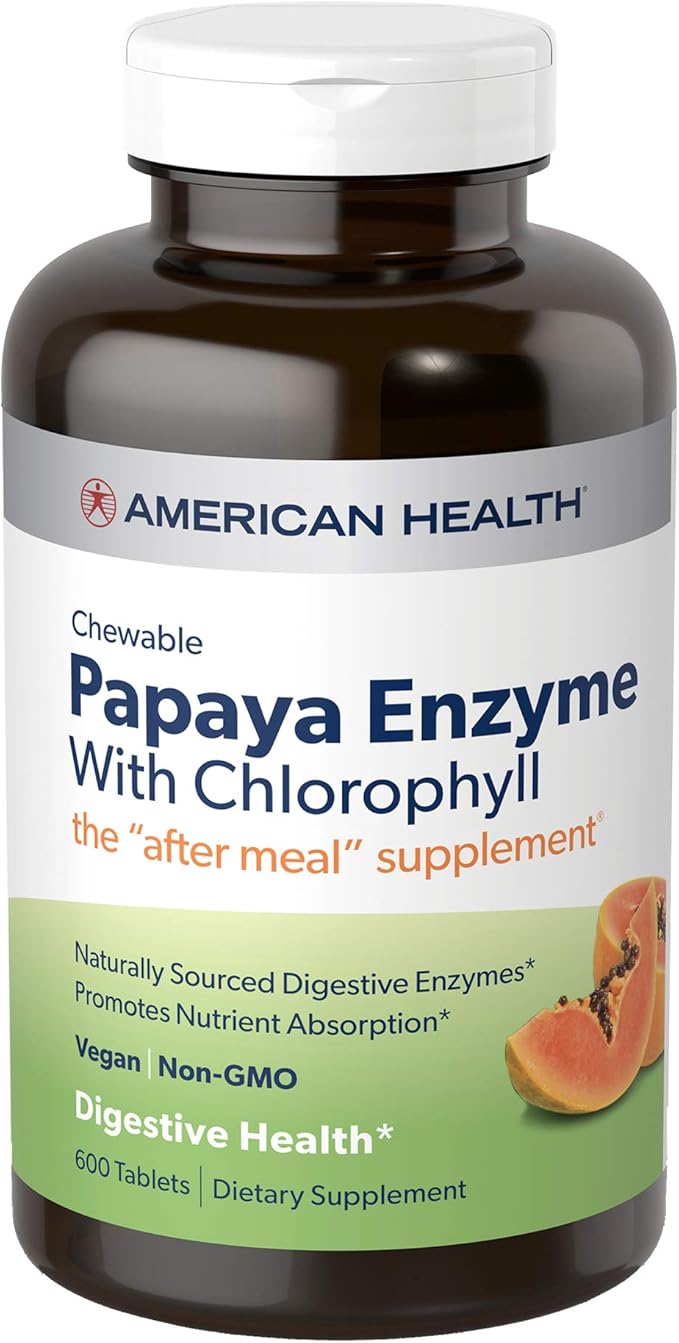 Papaya Enzyme with Chlorophyll 600 Chewable Tablets by American Health