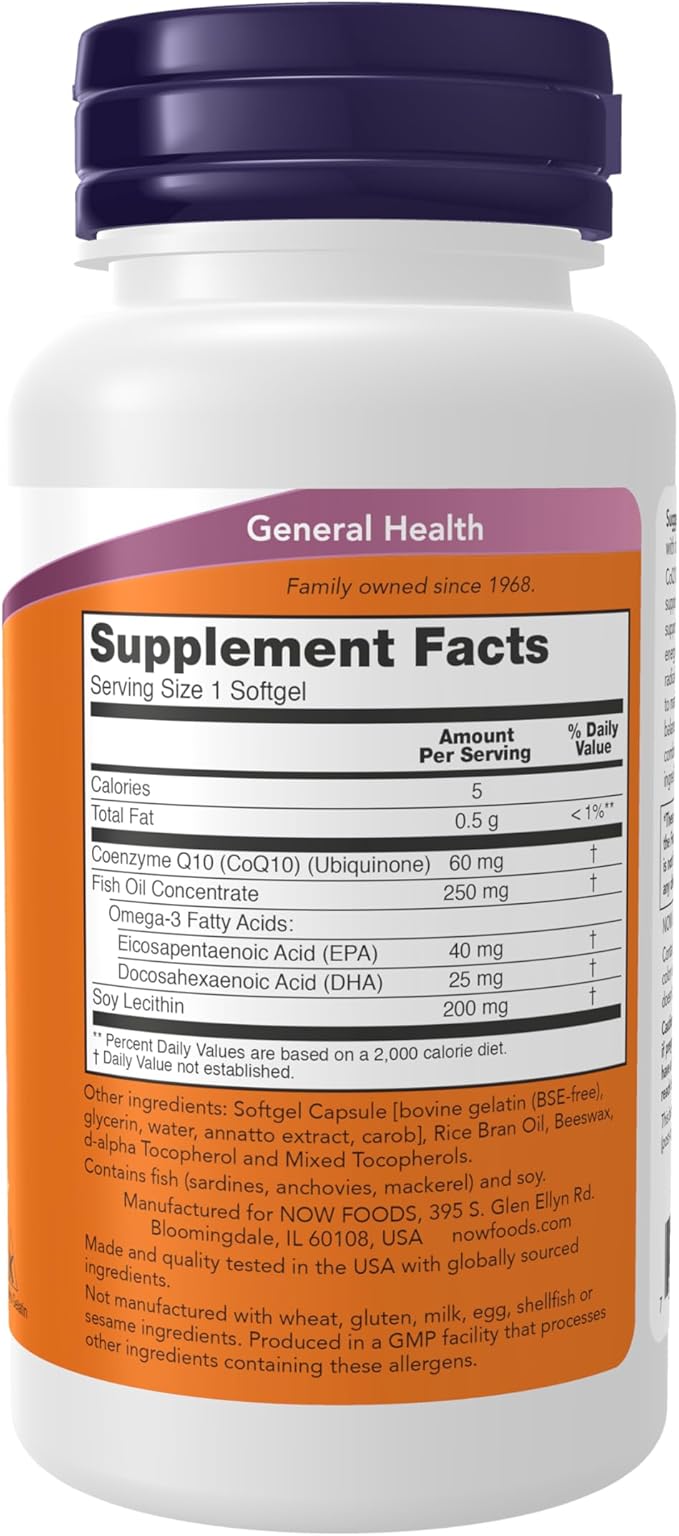 CoQ10 60 mg + Fish Oil – 60 mg, 60 Softgels by NOW