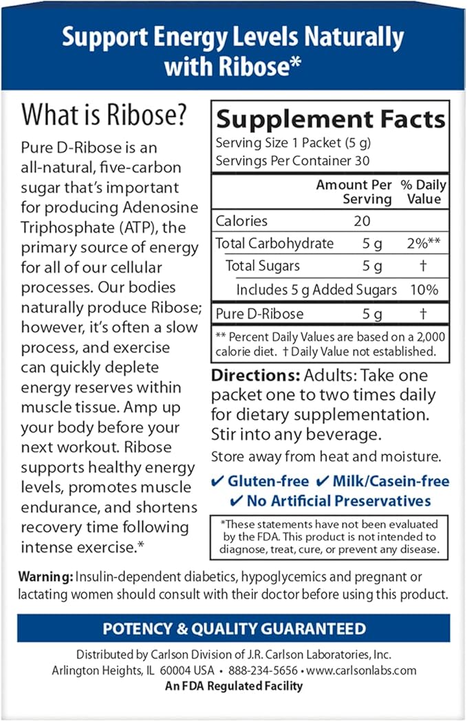 Ribose, 30 Single Serving Packets, 5 g Each by Carlson