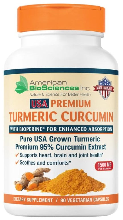 USA Premium Turmeric Curcumin, 1500 mg 90 Vegetarian Capsules, by American Biosciences