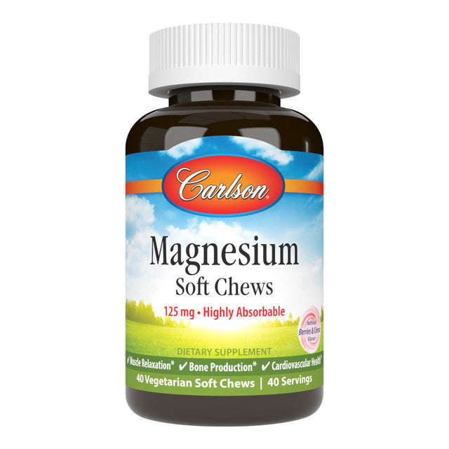 Magnesium Soft Chews 125 mg 40 Vegetarian Natural Berries & Crème Flavor Soft Chews by Carlson