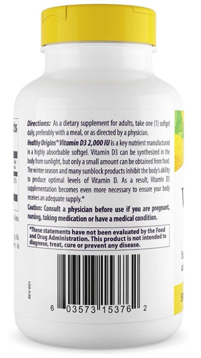 Vitamin D3 2000 IU (50mcg), 240 Softgels, by Healthy Origins