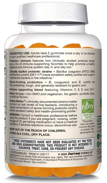 Probiotic+ Immune, 60 Orange, 2 Billion CFU Gummies, by Jarrow Formulas