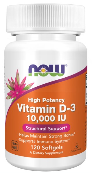 Vitamin D-3 10,000 IU 120 Softgels, by Now