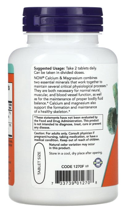 Calcium & Magnesium, 100 Tablets, by NOW