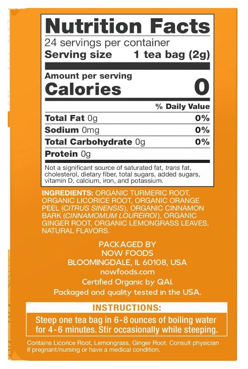 Turmeric Ginger Tea, Organic - 24 Tea Bags 1.7 oz (48 g), by Now Foods