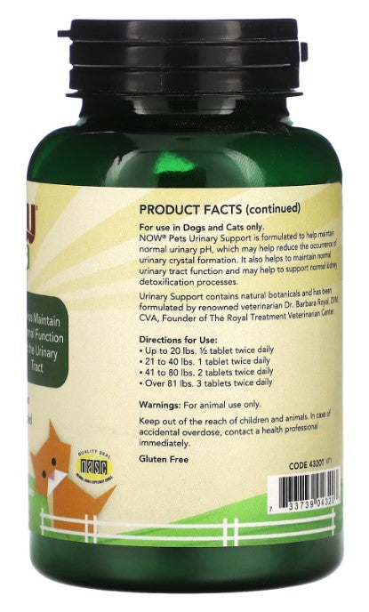 Urinary Support for Dogs/Cats, 90 Chewable Tablets, by NOW Pets