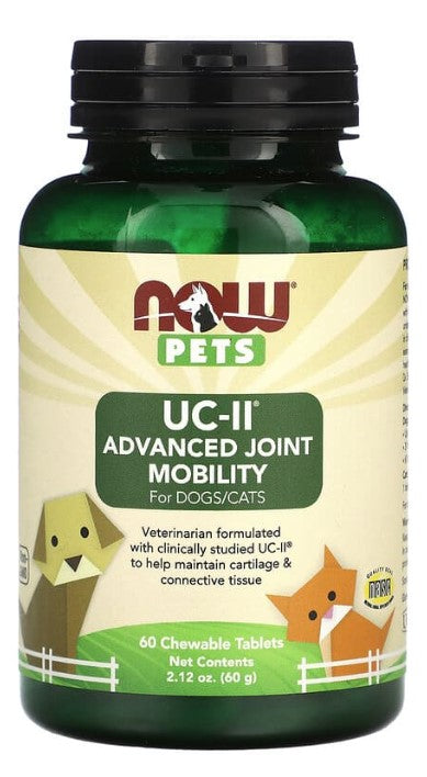 Pets UC-II Advanced Joint Mobility for Dogs/Cats, 60 Chewable Tablets, 2.12 oz (60 g), by NOW Pets