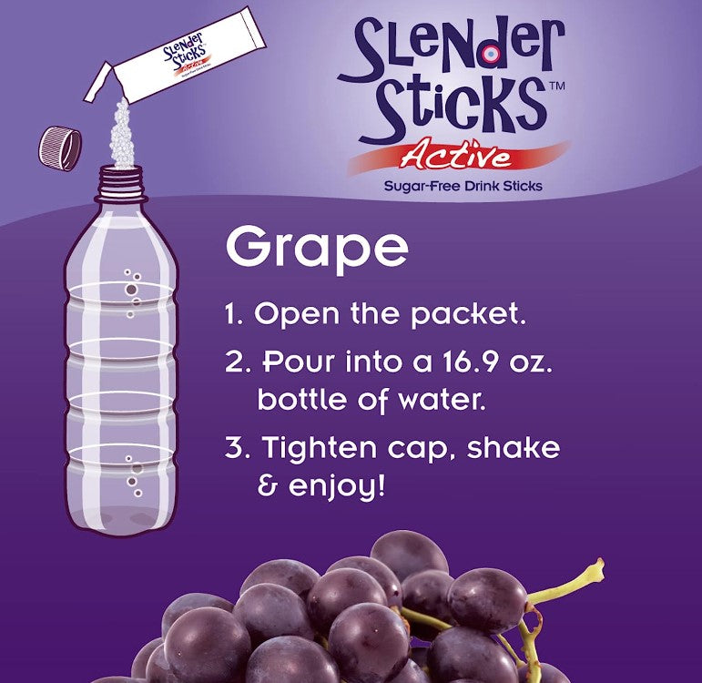 Slender Sticks, Active Grape, 12 Sticks 48g/Box  (1.7 oz), by Now Real Food