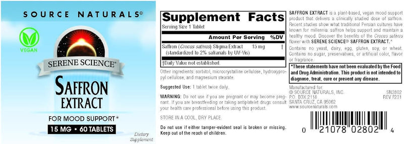 Saffron Extract 60 Tabs by Source Naturals
