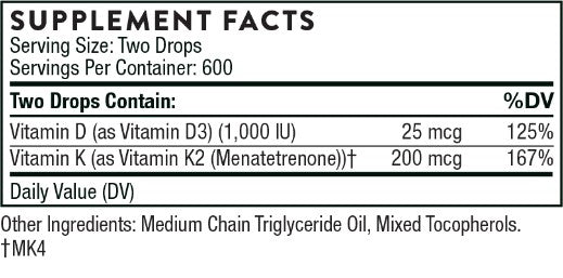 Vitamin D + K2 Liquid, 1 fl oz (30 ml), by Thorne