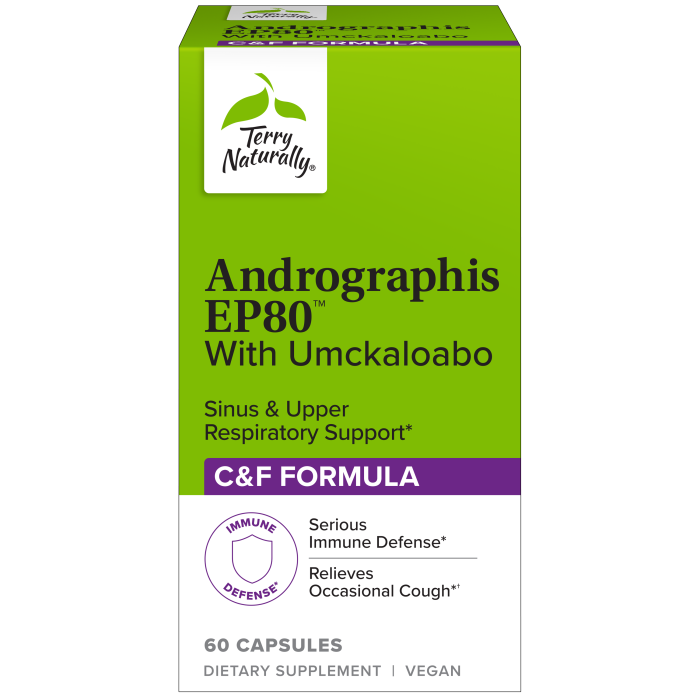 Terry Naturally Andrographis EP80 with Umckaloabo, 60 Capsules, by Europharma