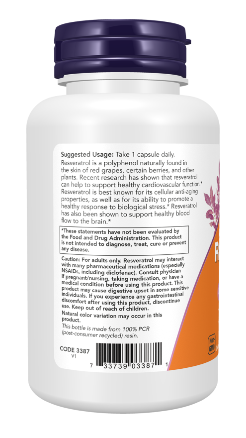 Maximum Strength Resveratrol 600 mg 60 Veg Capsules by NOW Foods