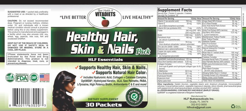 Healthy Hair, Skin, & Nails Pack 30 Packets by Your Health & Vitadiets