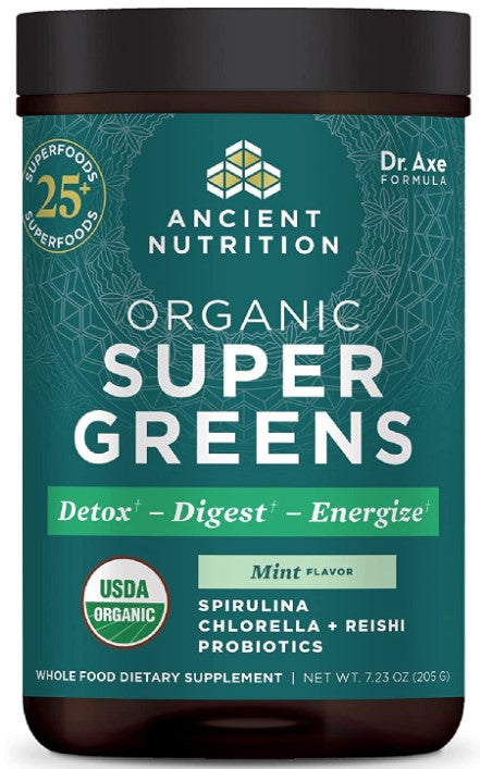 Organic SuperGreens Detox, Digest, Energize, Mint 7.23 oz (205 g), by Ancient Nutrition