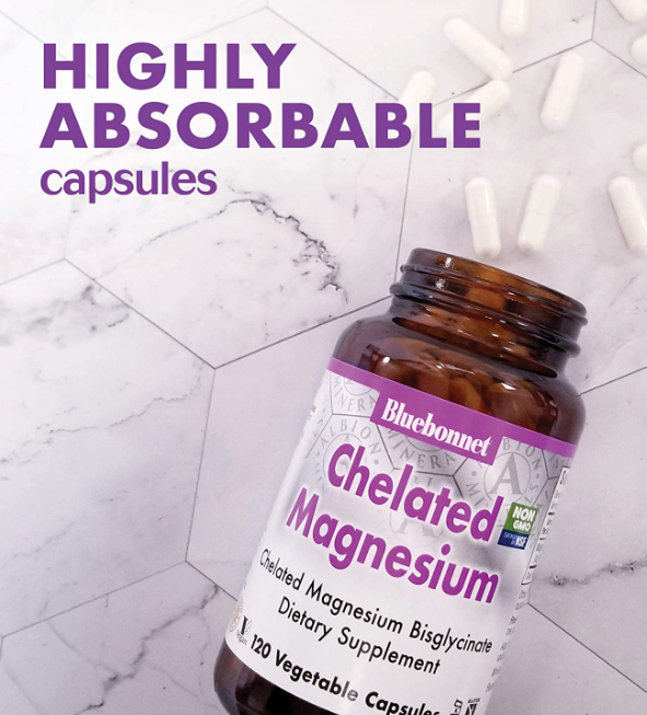 Chelated Magnesium 200 mg, 120 Vegetable Capsules, by Bluebonnet