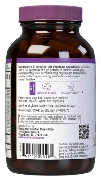 B-Complex 100, 100 Vegetable Capsules, by Bluebonnet