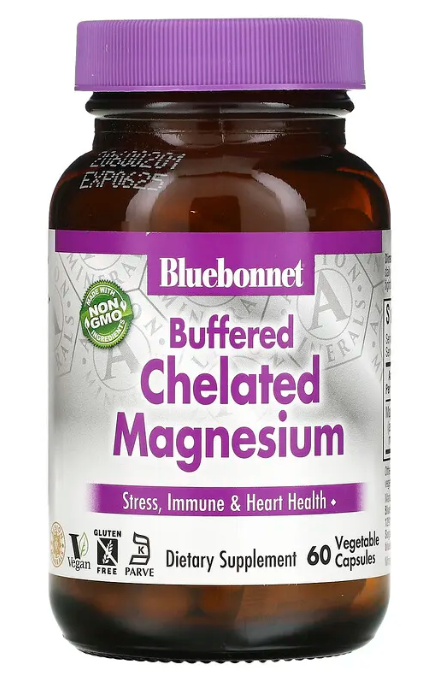 Buffered Chelated Magnesium, 200 mg 60 Vegetable Capsules, by Bluebonnet