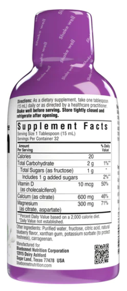 Liquid Calcium Magnesium Citrate & Vitamin D3, Blueberry, 16 fl oz (473 ml), by Bluebonnet