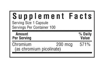 Chromium Picolinate 200 mcg, 100 Vegetable Capsules, by Bluebonnet