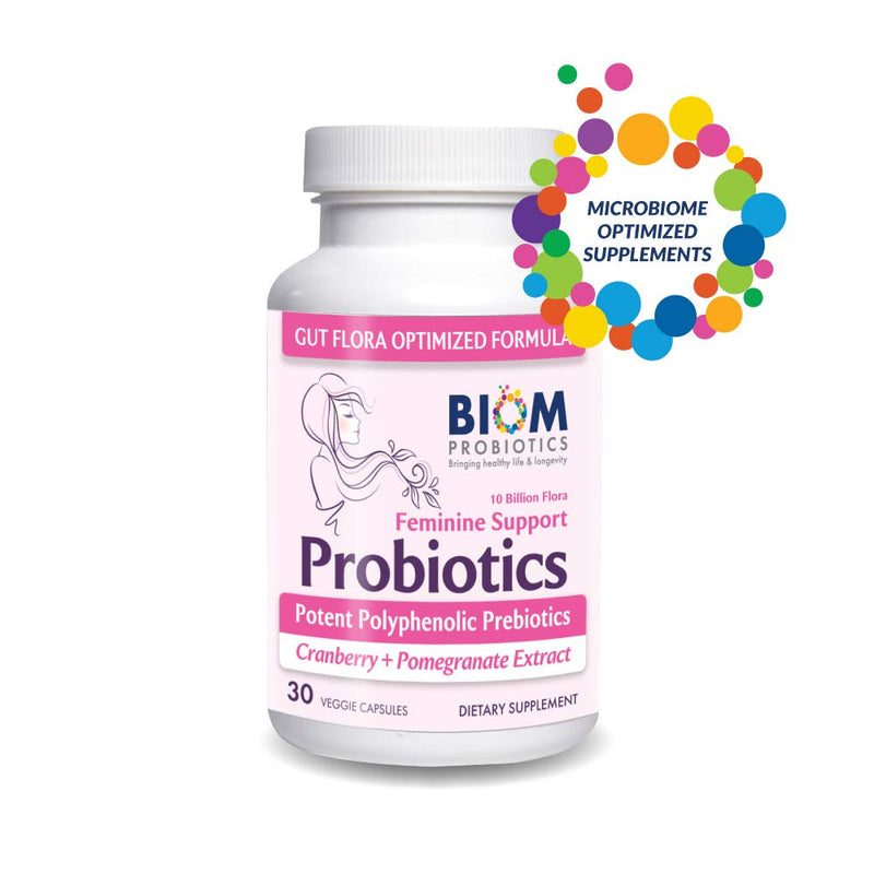 Feminine Support Probiotics - Potent Polyphenolic Prebiotics with Cranberry + Pomegranate Extract - 30 Veggie Capsules