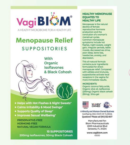 Menopause Relief Suppositories - 15 Suppositories, by Biom Probiotics