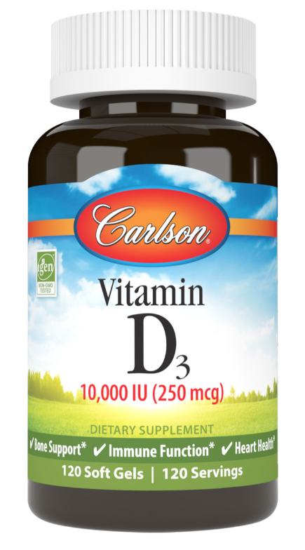 Vitamin D3, 10,000 IU (250 mcg), 120 Soft Gels, by Carlson