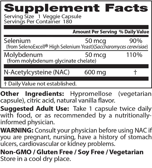 NAC Detox Regulators with Seleno Excell®, 600mg, 180 Veggie Caps, by Doctor&