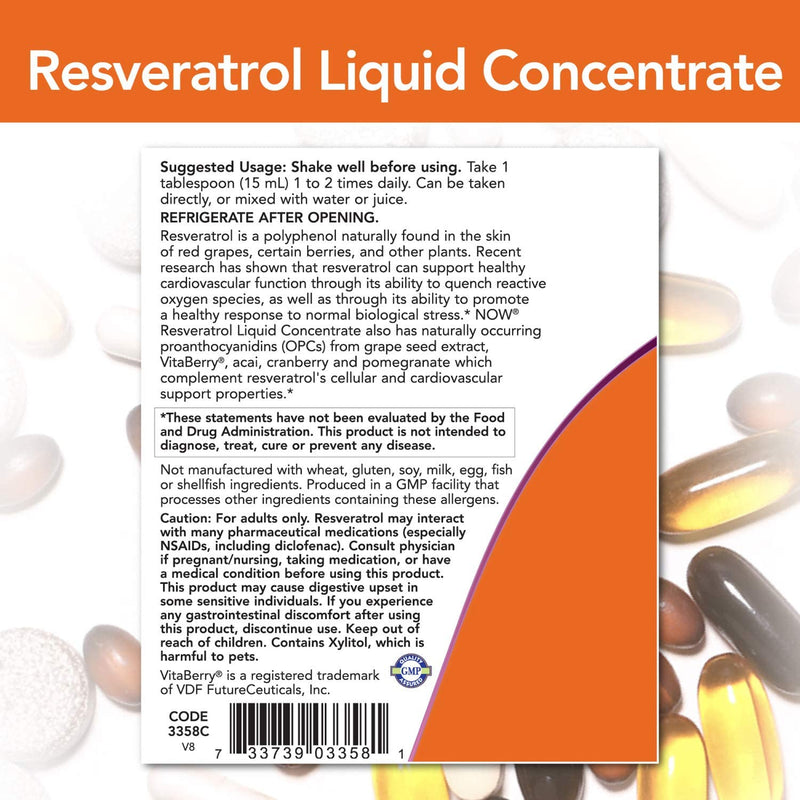 Natural Resveratrol Liquid Concentrate 16 fl oz (473 ml) | By Now Foods - Best Price