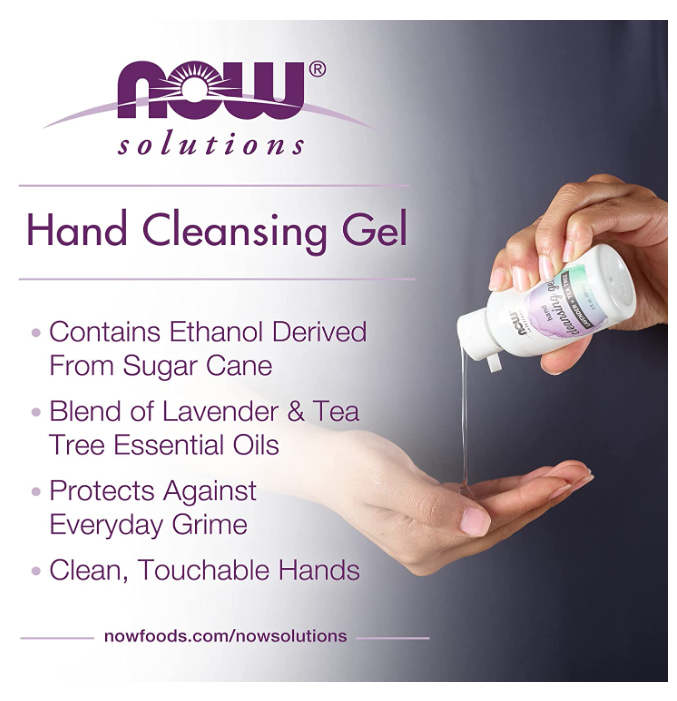 Hand Cleansing Gel, Lavender + Tea Tree, 2 fl oz. (59 ml), by NOW Foods