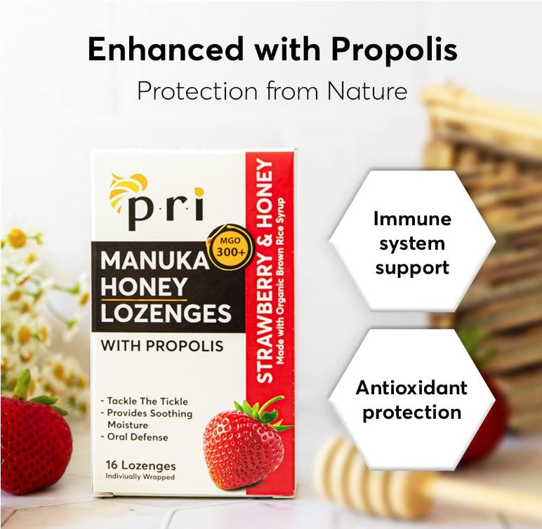 Manuka Honey & Propolis, Strawberry & Honey, Lozenges 16ct, by P.R.I