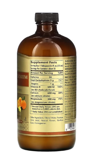 Liquid Calcium Magnesium Citrate with Vitamin D3 Natural Orange Vanilla 16 fl oz 473 ml