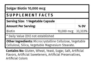Super High Potency Biotin 10,000 MCG 60 Vegetable Capsules