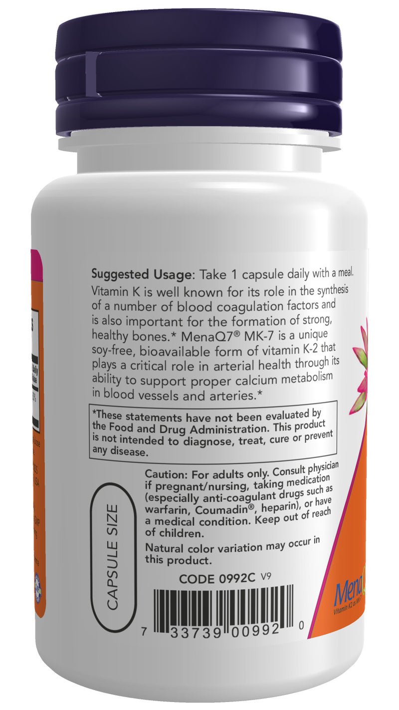 MK-7 Vitamin K-2 100 mcg 60 Veg Capsules