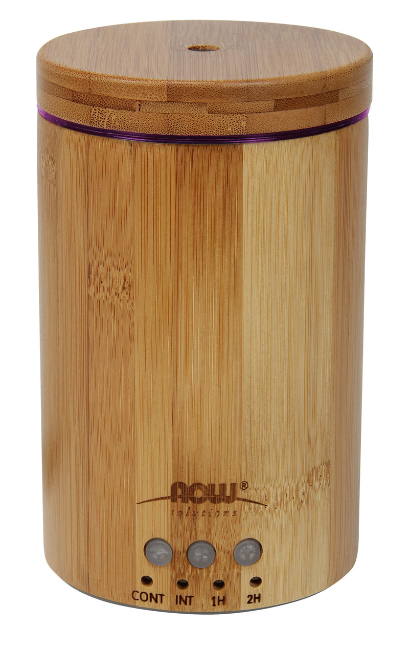 NOW Essential Oils, Ultrasonic Real Bamboo Aromatherapy Oil Diffuser, Extremely Quiet, Heat Free and Easy to Clean, Color Changing LED Diffuser