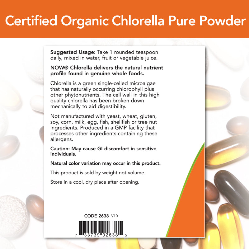 Chlorella Certified Organic Pure Powder 1 lb (454 g) | By Now Foods - Best Price