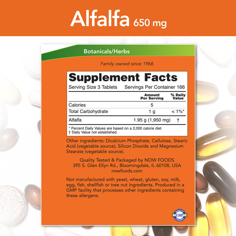 Alfalfa 650 mg 500 Tablets | By Now Foods - Best Price